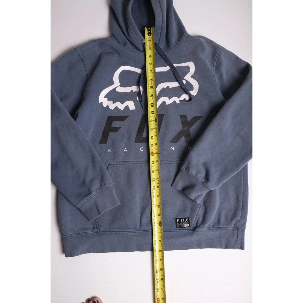 Fox Racing Mens Large Blue Gray Graphic Logo Pullover Hoodie Sweatshirt